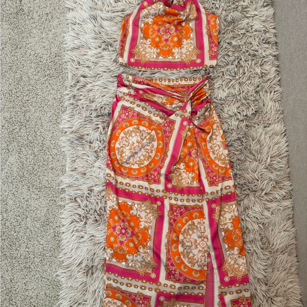 Rachel Zoe Orange and Pink Baroque Skirt Set